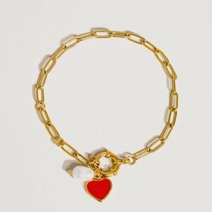 Eulalie 18K Gold Non-Tarnish Heart Pearl Chain Bracelet